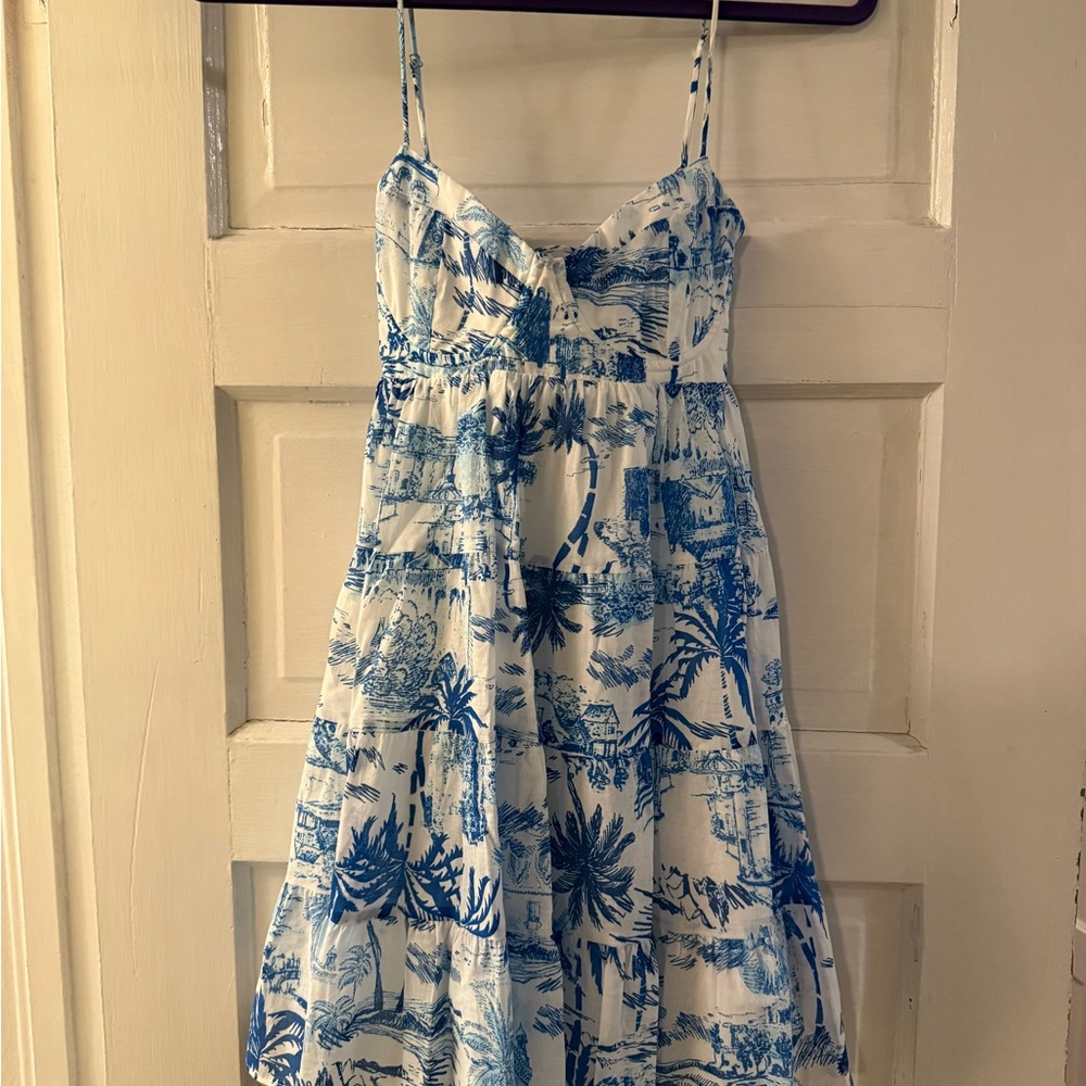 Blue and White Printed Mini Dress